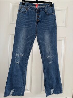 Chelsea & Violet Distressed Wide-Leg Button-Fly Jeans - Blue